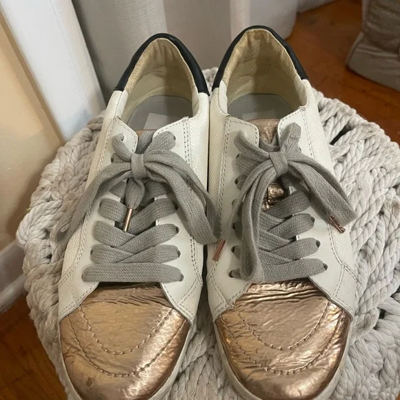 Women's White and Gold Sneakers - Picture 2 of 5